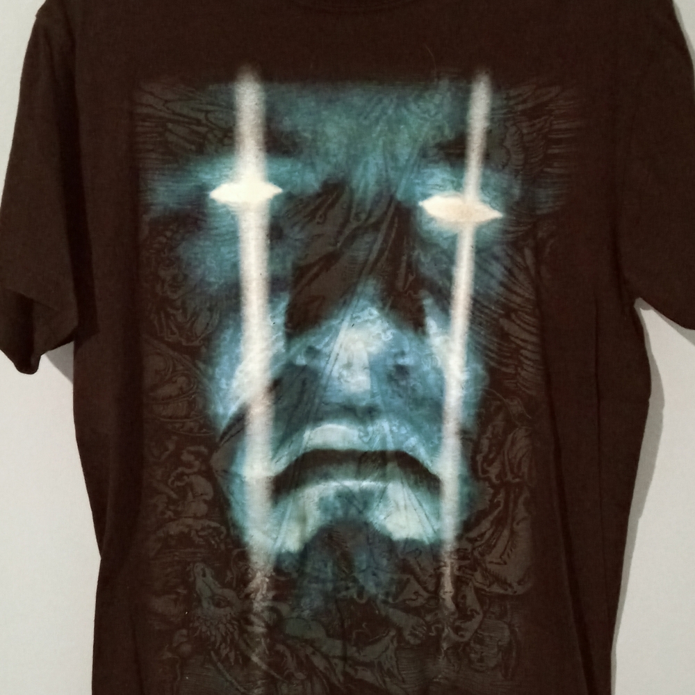 Men's Black Short-Sleeve Graphic Tee with Blue Face Motif